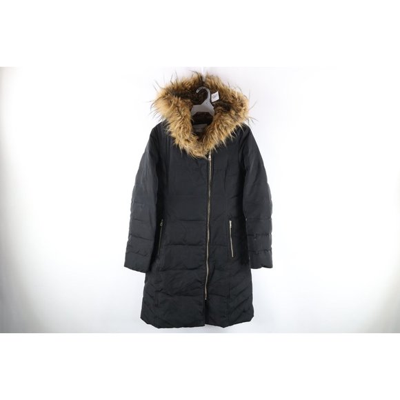 Cole Haan Signature Womens XS Faux Fur Trim Down Fill Knee Length